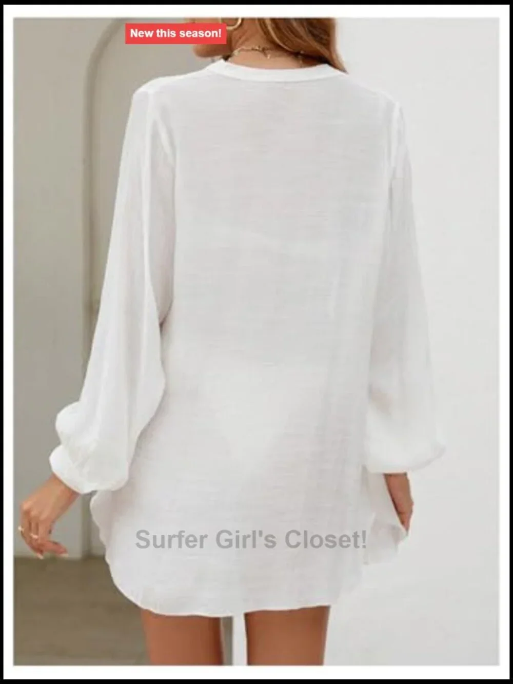 Sheer Kimono Cover Up V Neck Long Sleeve Button Down Beach Shirt